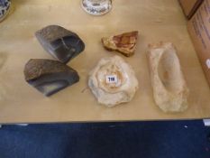3 Fossilised Stone Ashtrays etc