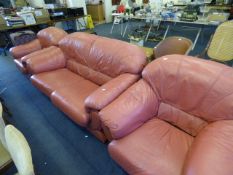 Pink Leather 3 Piece Suite