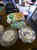 Art Deco Green Glass Dressing Table Set - Royal Albert Trio etc