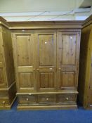 Pine Triple Wardrobe Over Drawers