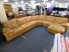 Light Tan Leather 'L' Shaped Settee