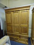 Pine Triple Wardrobe Over Drawers