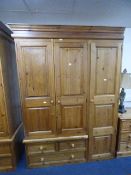 Pine Triple Wardrobe Over Drawers