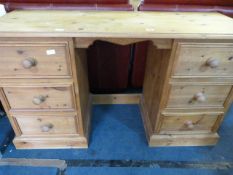 Pine Kneehole Desk with 6 Drawers