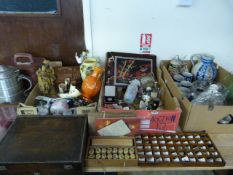 3 Boxes of Bric-a-Brac Including Thimbles - Rack - Wooden Boxes - Tankards etc