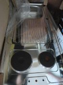 *Pyramis Stainless Steel Combination 2 Ring Electric Hob & Sink with Right Hand Drainer