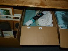 Box of Picture Frames & 2 Boxes of Bedding etc