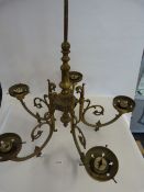 Brass 5 Arm Hanging Chandelier