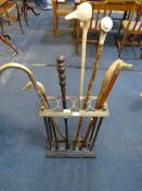 Brass Walking Stick Stand & Walking Sticks