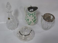 Thomas Webb Lead Crystal Decanter - Glass - Silver Plated Topped Biscuit Barrel - Water Jug & Rose
