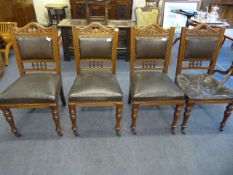 4 Upholstered Walnut Framed Dining Room Chairs