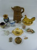 Tray of Collectable China Items Including Butter Dishes - Sugar Sifters - Silver Plated Vesta Case