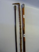 3 Vintage Walking Sticks - 1 Silver Topped