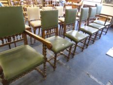 Set of 6 Edwardian Upholstered Dining Room Chairs with Barley Twist Legs