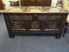 Early Oak Carved Coffer