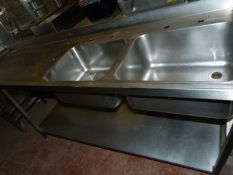 Stainless Steel Double Bowl Sink with Left Hand Drainer & Under Shelf Ref: HL 124