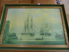 Large Gilt Framed Print of Galleons