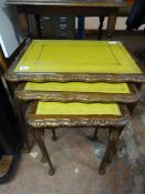 Nest of 3 Mahogany Tables on Cabriole Legs with Inlet Leather Top