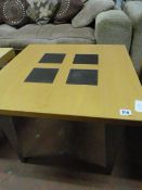 Lightwood Occasional Table with Inlet Metal Top on Tapered Legs