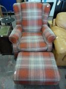 Next Sherlock Chair with Matching Footstool in Red Tartan