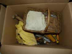 Box Containing Assorted Hand Tools - Wicker Basket - Pegs etc