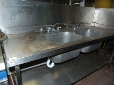 Stainless Steel Commercial Double Bowl Sink Unit with Left Hand Drainer - Under Shelf & Swan Neck