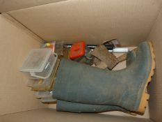 Box Containing Wellington Boots - Axes - Screws & Other Fixings