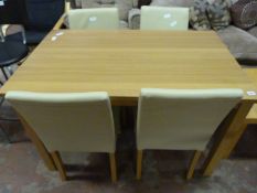 Light Oak Dining Table with 4 Cream Leather Dining Chairs