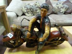 Carved Vintage Motorcycle with Rider