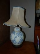 Oriental Style Blue & White Table Lamp with Shade