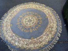 6ft Circular Blue Floral Floor Rug