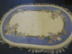 6 x 5 Oval Blue Cream Floral Floor Rug