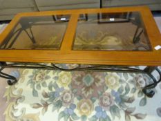 Oak Glazed Coffee Table on Wrought Iron Base