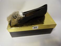 Pair of J Fashions Black Faux Leather Ladies Shoes with Rabbit Fair Detail - size 36