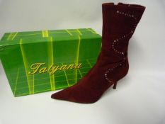 Pair of Red Suede Cowboy Boots - Size 40