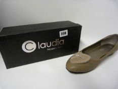 Pair of Ladies Khaki Slip on Shoes with Diamante Design - Size 40