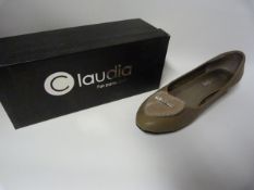 Pair of Ladies Khaki Slip on Shoes with Diamante Design - Size 38