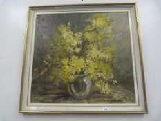 Framed Oil on Board Depicting Still Life Flowers