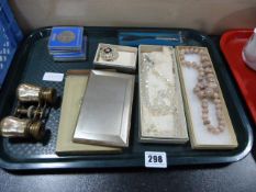 Tray Containing Pair of Opera Glasses - Cigarette Cases - Costume Jewellery etc