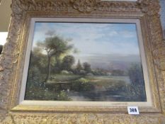 Ornate Framed Oil on Board Depicting a Country Scene