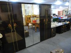 6 Piece Black Lacquered Bedroom Suite Consisting of 3 Double Wardrobes - Dressing Table & 2