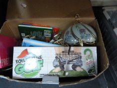 Box of Bric-a-Brac Including Table Lamps - Haig Water Jug - Radios - Microphones etc