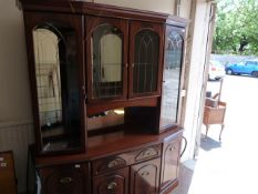 Dark Wood Glazed Display Cabinet Over Sideboard