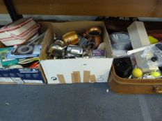 3 Boxes of Bric-a-Brac Including Pots & Pans - Clocks - Plated Teaware - Brassware - Alarms etc