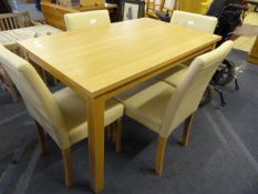 Simulated Light Oak Dining Table & 4 Cream Leatherette Chairs