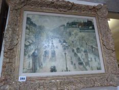 Ornamental Framed Oil Canvas Painting Depicting Parisian Street Scene