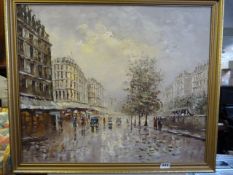 Gilt Framed Canvas Oil Painting Depicting Parisian Scene