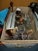 Box Containing a Collection of Wine Related Memorabilia Including Glasses - Paper Weights - Optics -