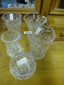 5 Cut Glass Vases