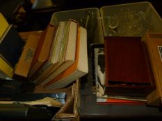 Box containing Books on Chess & 4 Chess Sets